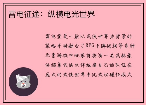 雷电征途：纵横电光世界